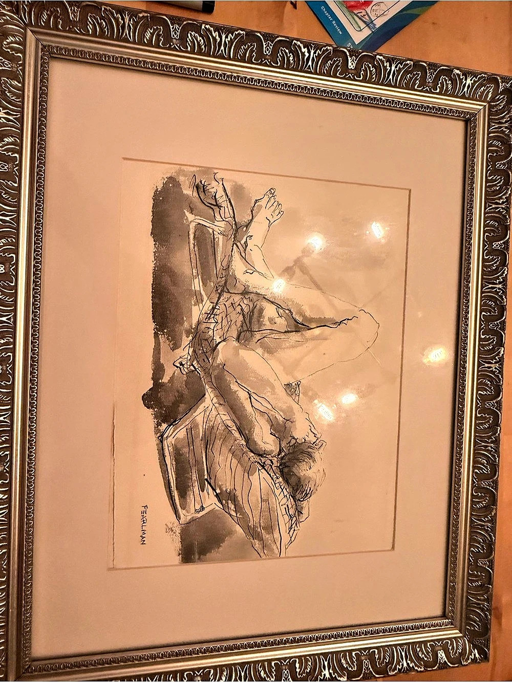 Signed and Framed  Figure Drawing in Brown & Cream